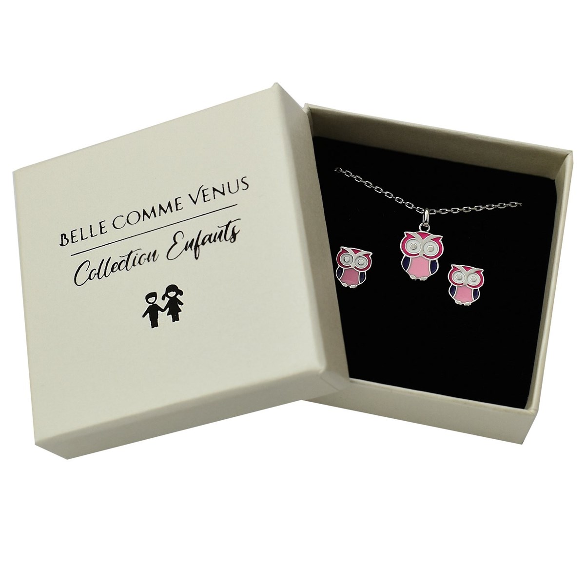 Parure hibou émail coloré Argent 925 Rhodié
