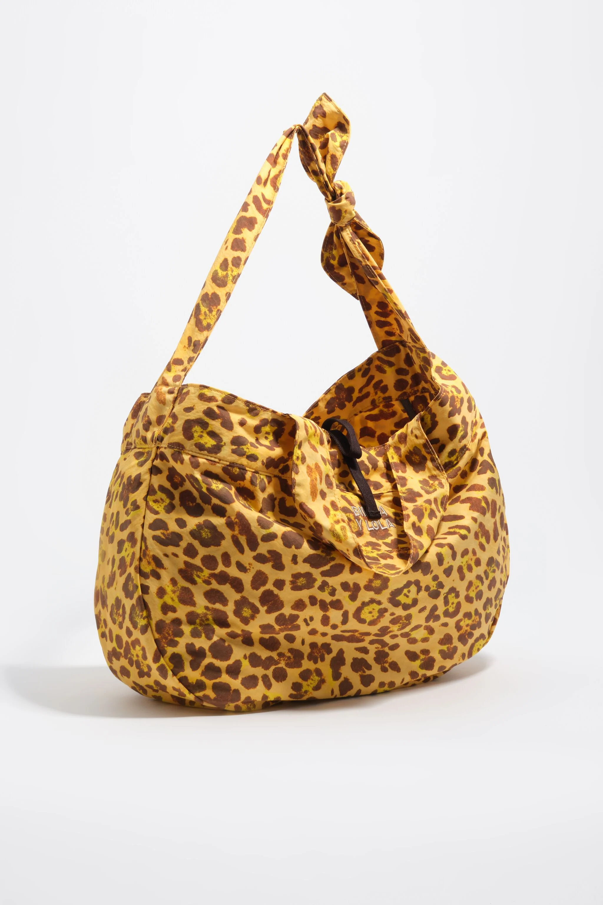 Sacola de compras de náilon com estampa de leopardo amarela