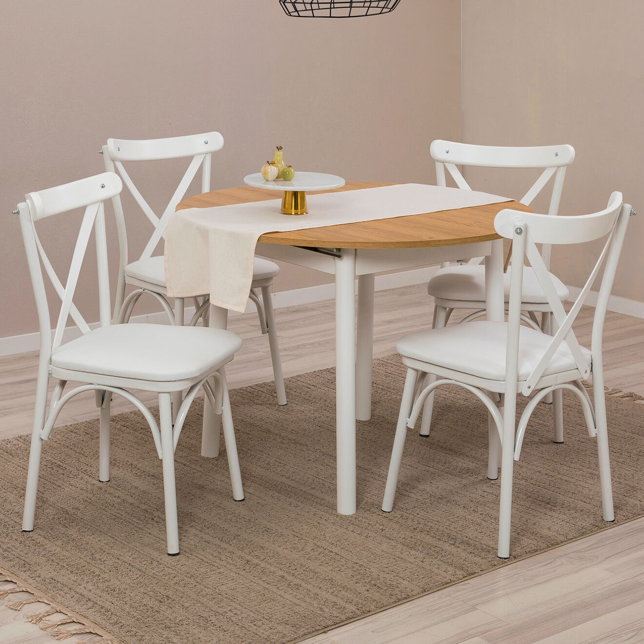 Homitis Table extensible + 4 Chaises Oliver chêne/blanc