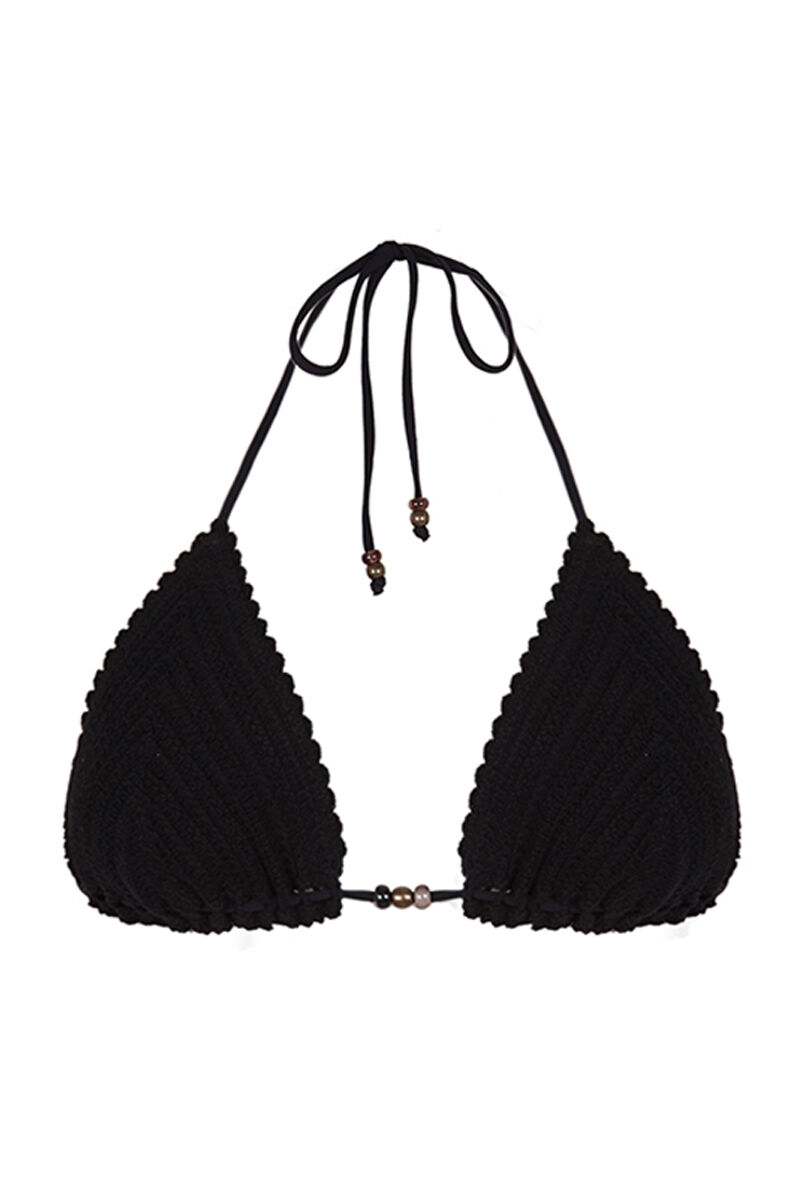 Top biquíni triangular de crochê preto - preto