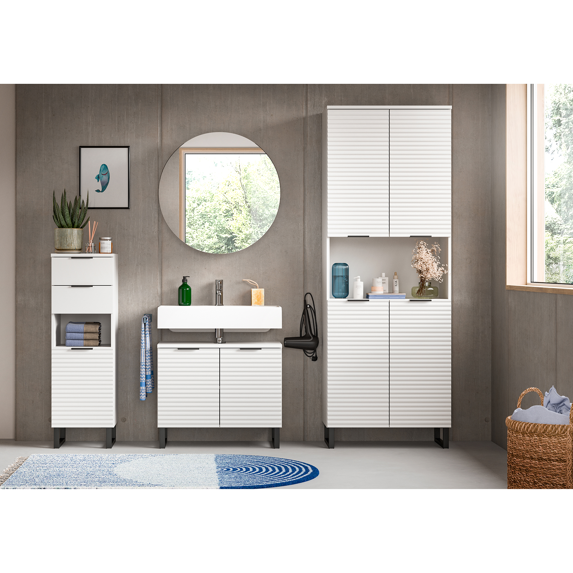 Spiegelschrank RIFF - weiß - Ø 70 cm