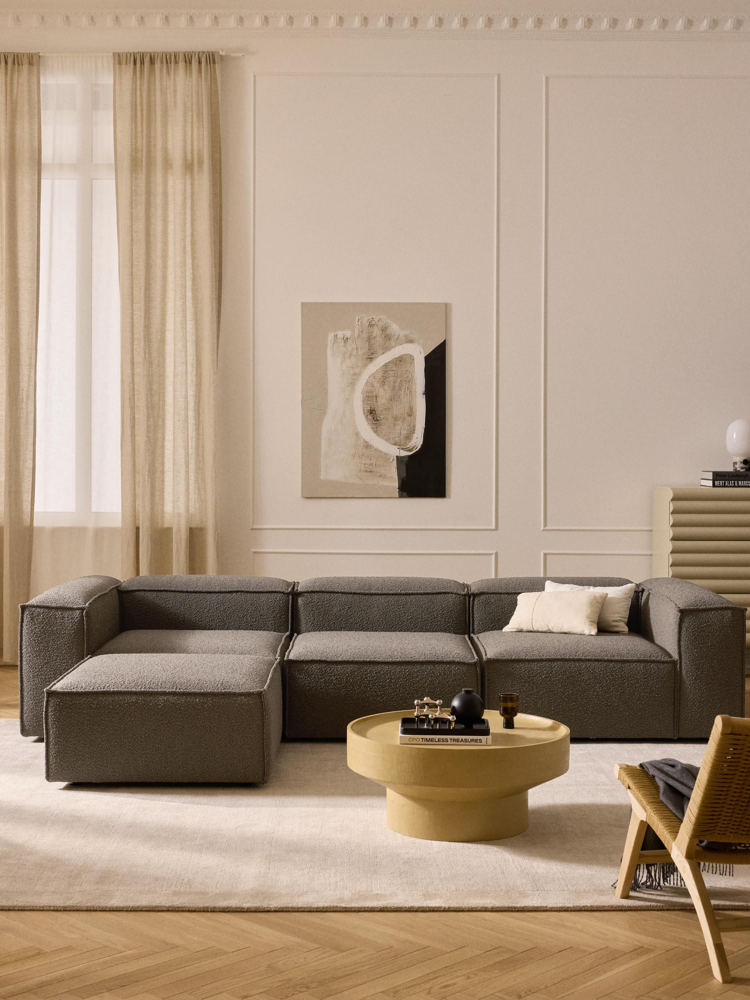 Lennon modulaire bank (4-zits) in bouclé met poef (links/rechts)