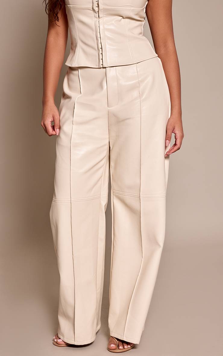 Crème Pantalon Shape Large En Synthétique Avec Détails De Coutures