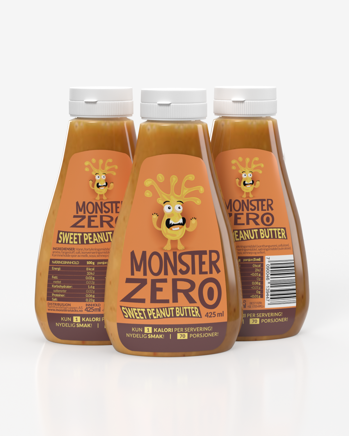 3x Monster Zero Calorie Syrup - Sweet Peanut Butter 425ml - TREPAKNING!