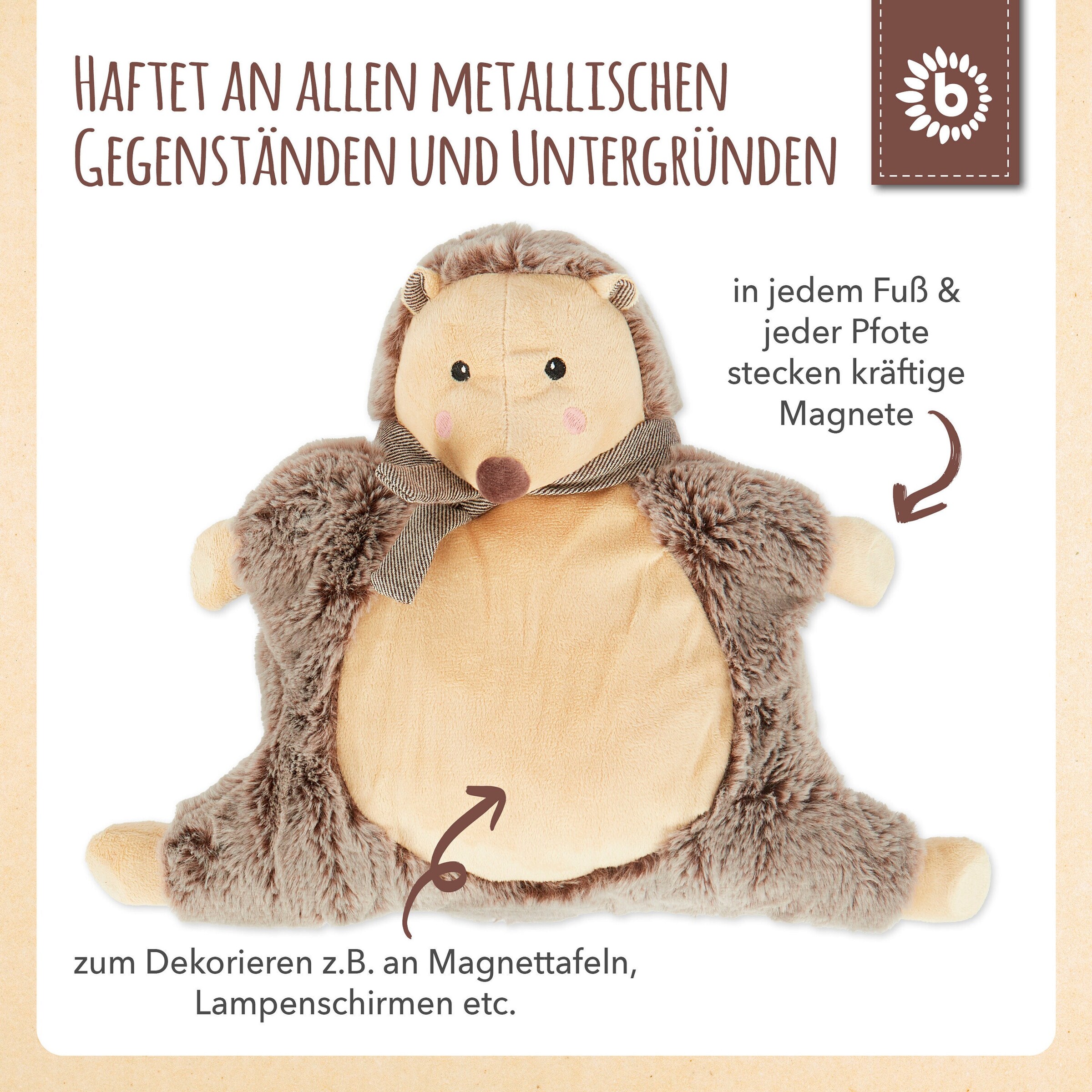 Bieco Plüsch Kuscheltier Igel mit Magneten - ab Geburt Braun