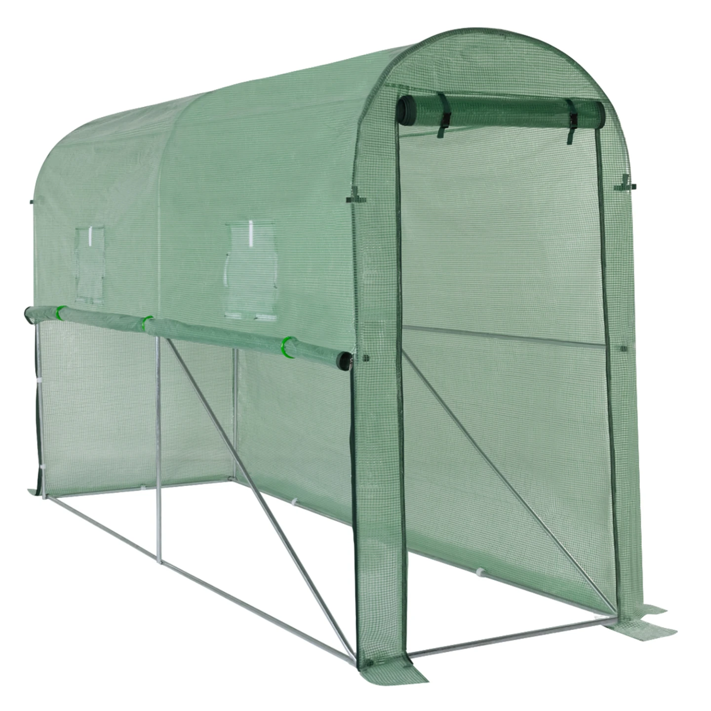 Serre à tomates relevable 3m² verte 2 fenêtres avec moustiquaire et porte zippée