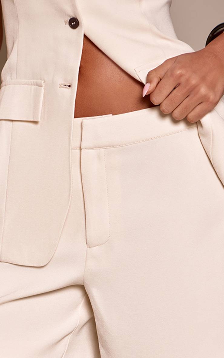 Crème Ensemble Coordonné Short Long Taille Haute Avec Boutons Contrastés