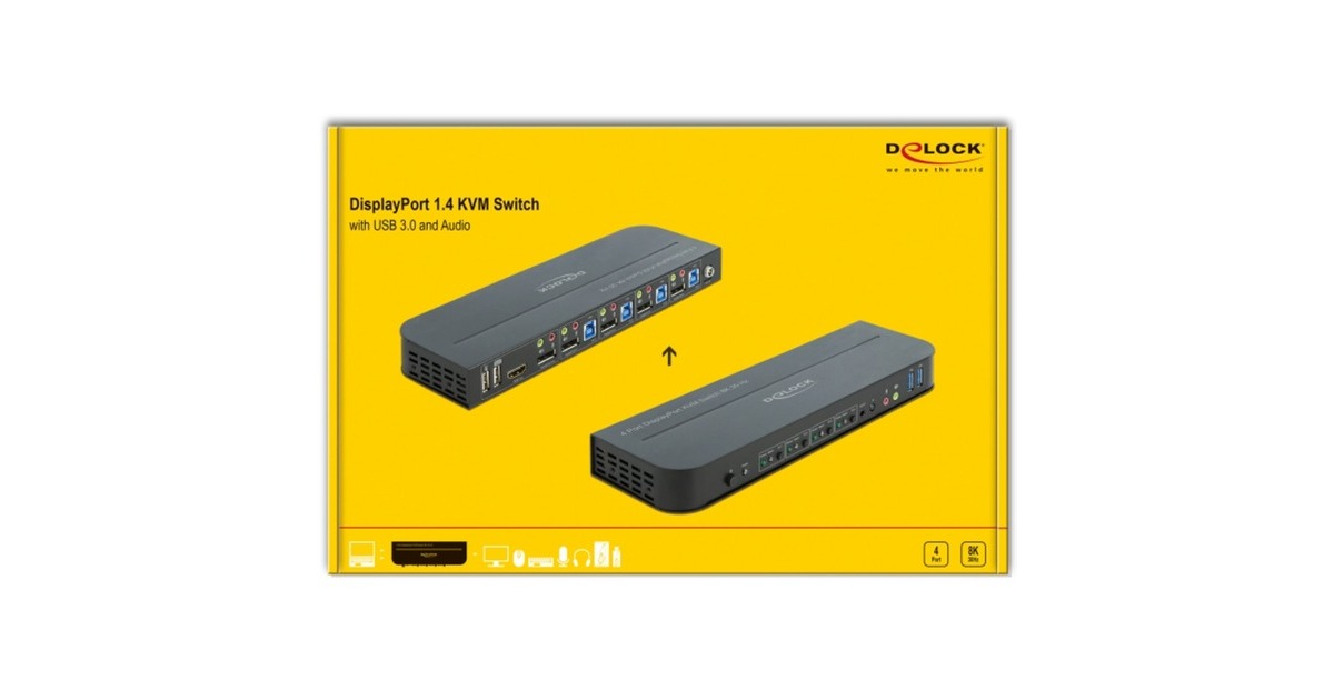 DeLOCKDisplayPort 1.4 KVM Switch kvm-switch  (Zwart, 8K 30 Hz, USB 3.0, Audio)