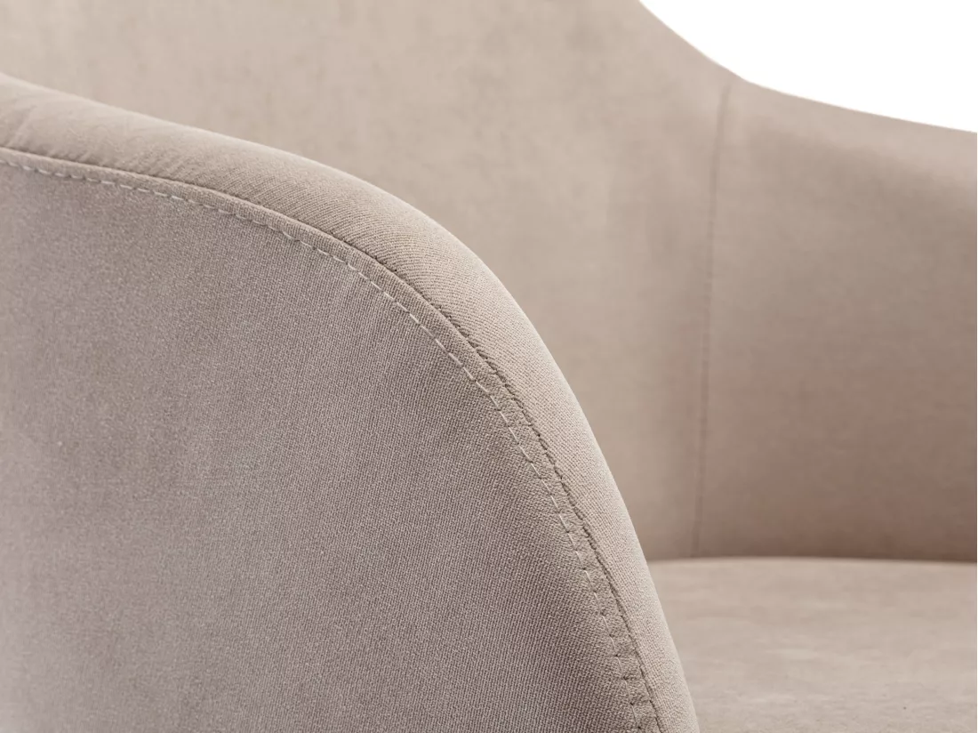 Lot de 6 chaises avec accoudoirs en tissu et bois d'hévéa - Beige - JELISA