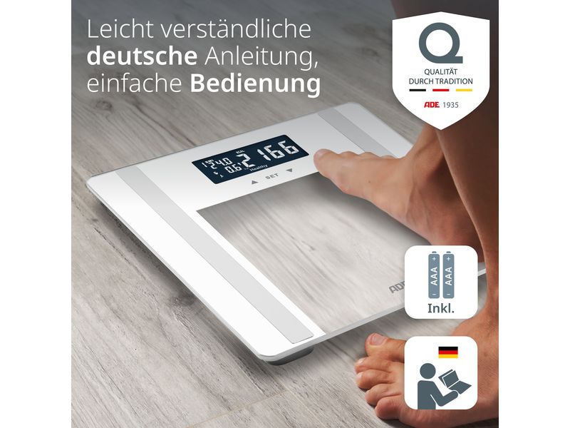 ADE Körperanalysewaage Ines Weiss Digitale Körperfettwaage bis 200 kg