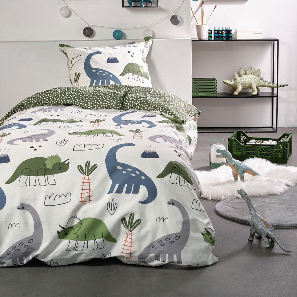 Parure de lit enfant coton dinosaures 140x200cm