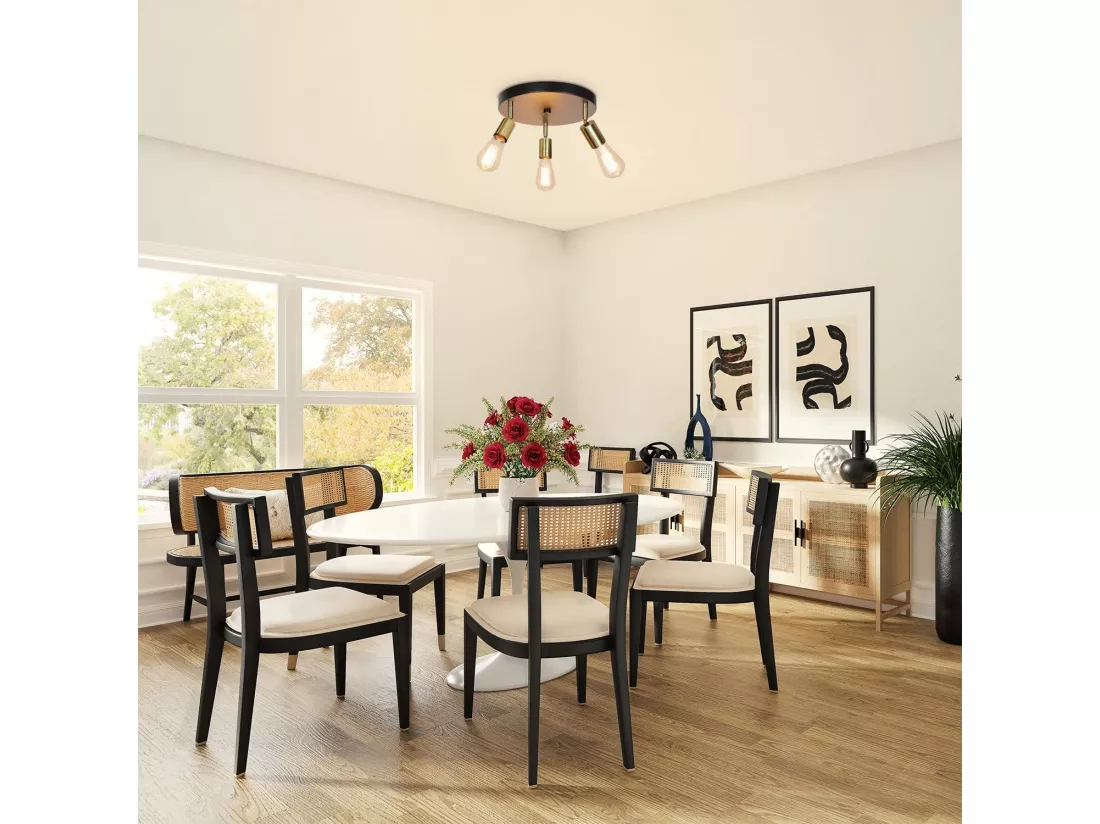 NETTLIFE Plafonnier 3 Spots de Plafond Max. 25W E27 Vintage Flamme Rond Moderne Lustre Pivotant pour Chambre Salle à Manger Cuisine Couloir Salon