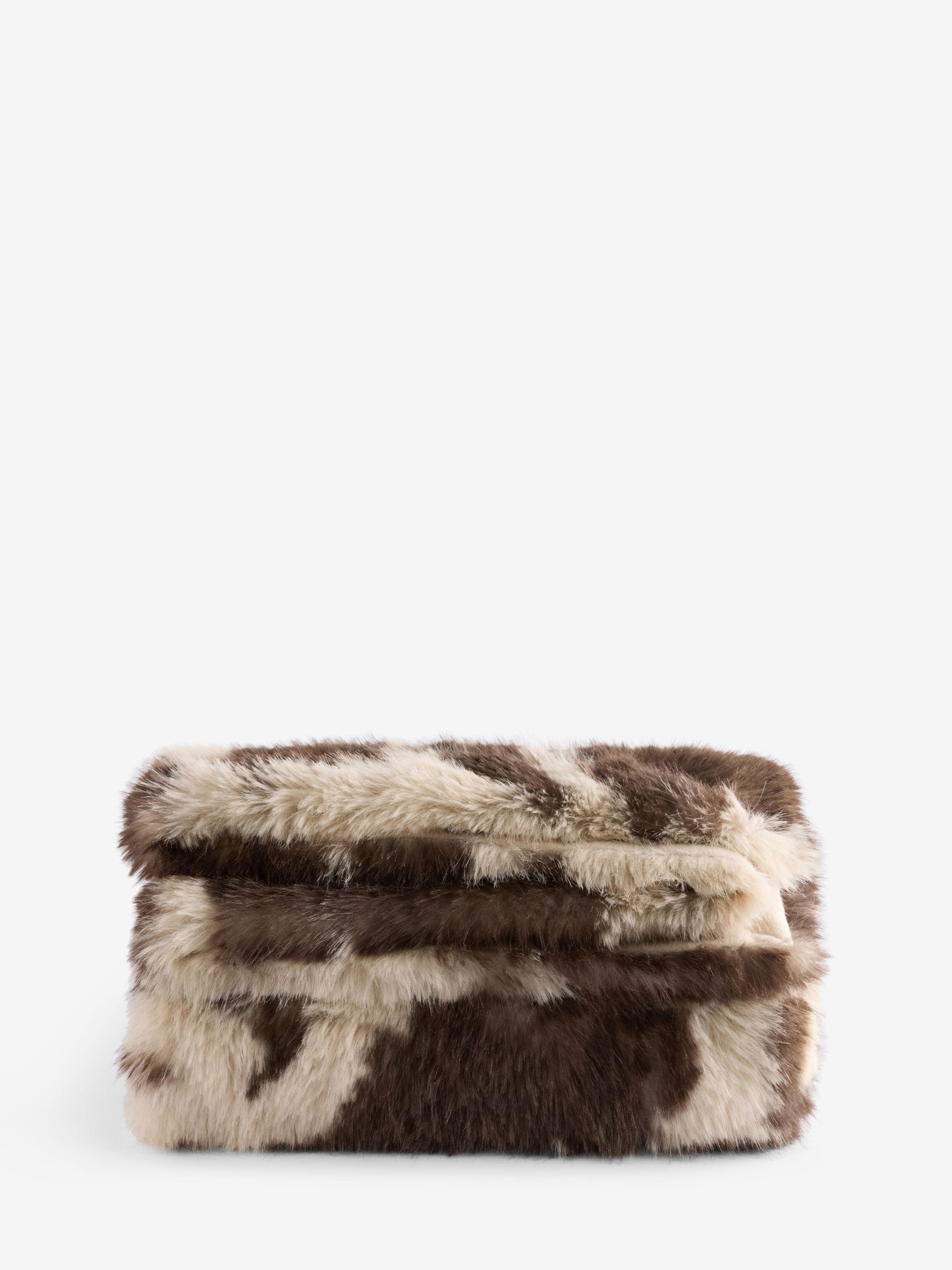 Abstract Cow Print Faux Fur Throw