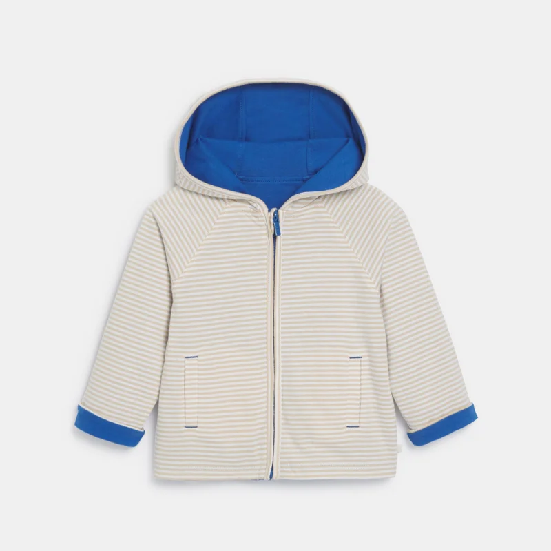 Gilet zippé réversible à capuche bleu bébé garçon Mauve Violet