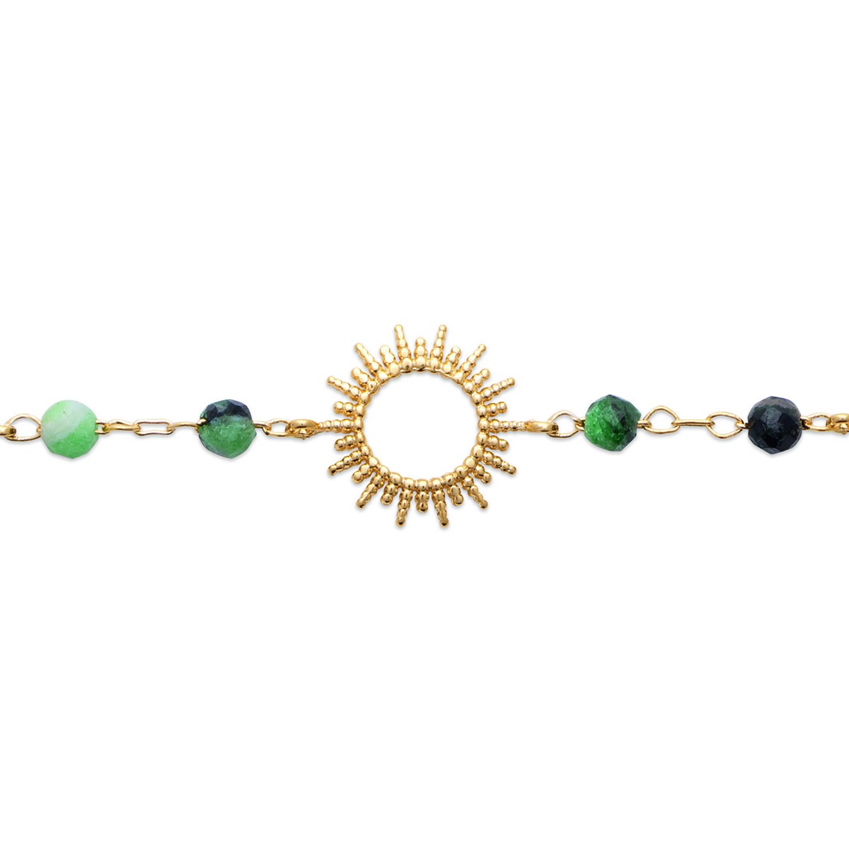 Bracelet Brillaxis motif soleil et pierres rubiszoisite