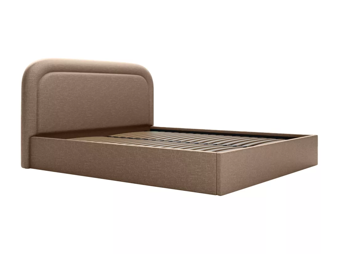 Lit coffre 160 x 200 cm - Tissu chiné - Taupe - FIREZA