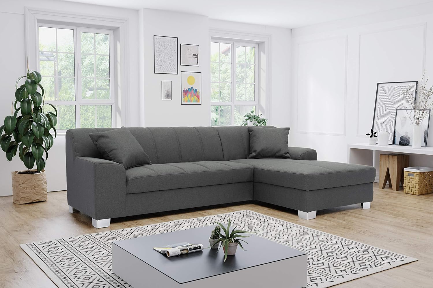 DOMO. collection Ecksofa Capri, Sofa in L-Form, Longchair rechts mit Schlaffunktion, Couch, Polsterecke, Eckcouch, Schlafsofa 239 x 152 x 75 cm (BxTxH), grau