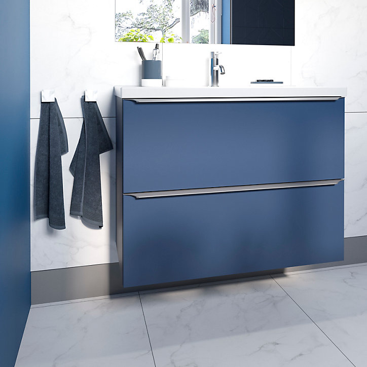 Meuble sous vasque faible profondeur à suspendre GoodHome Imandra bleu nuit mat L. 80 x H. 60 x P. 36 cm