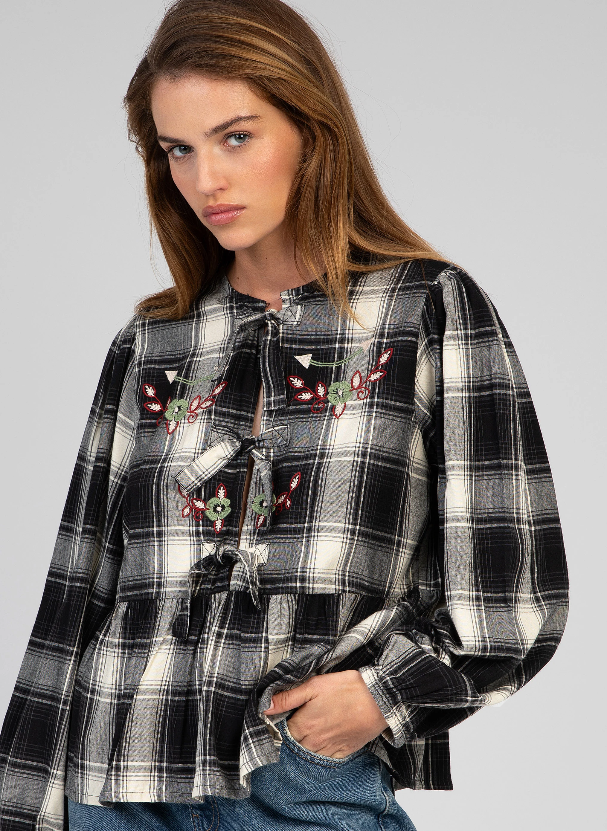 SINGARO - Blouse droite à carreaux | Noir