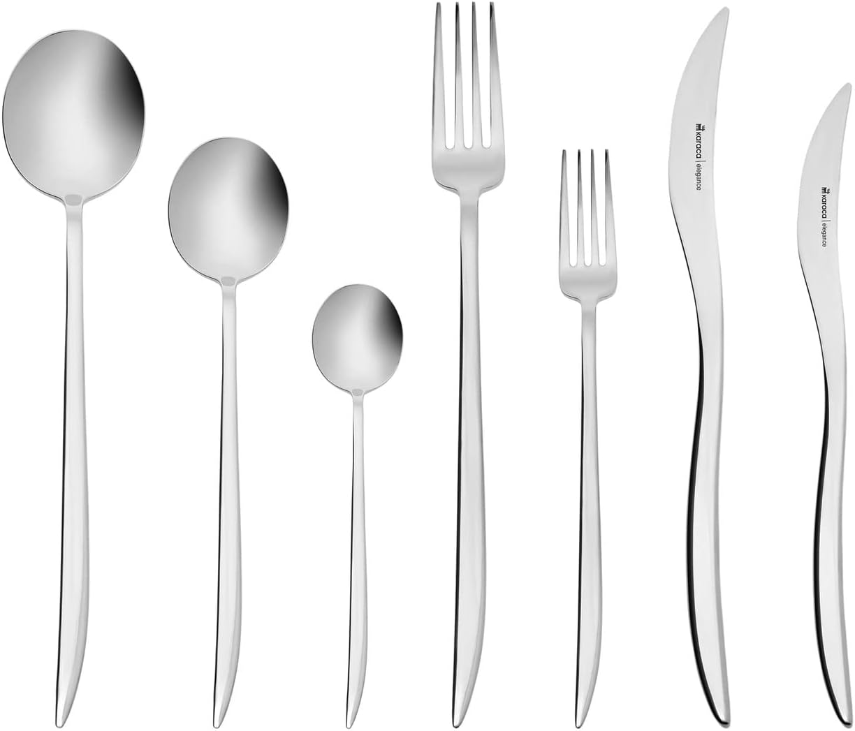 Karaca Amour 84 Teiliges Elegance Besteck Set mit Box für 12 Personen, Stahl, 12 Stück Menügabeln, 12 Esslöffel, 12 Tafelmesser,12 Dessertgabeln, 12 Dessertlöffel