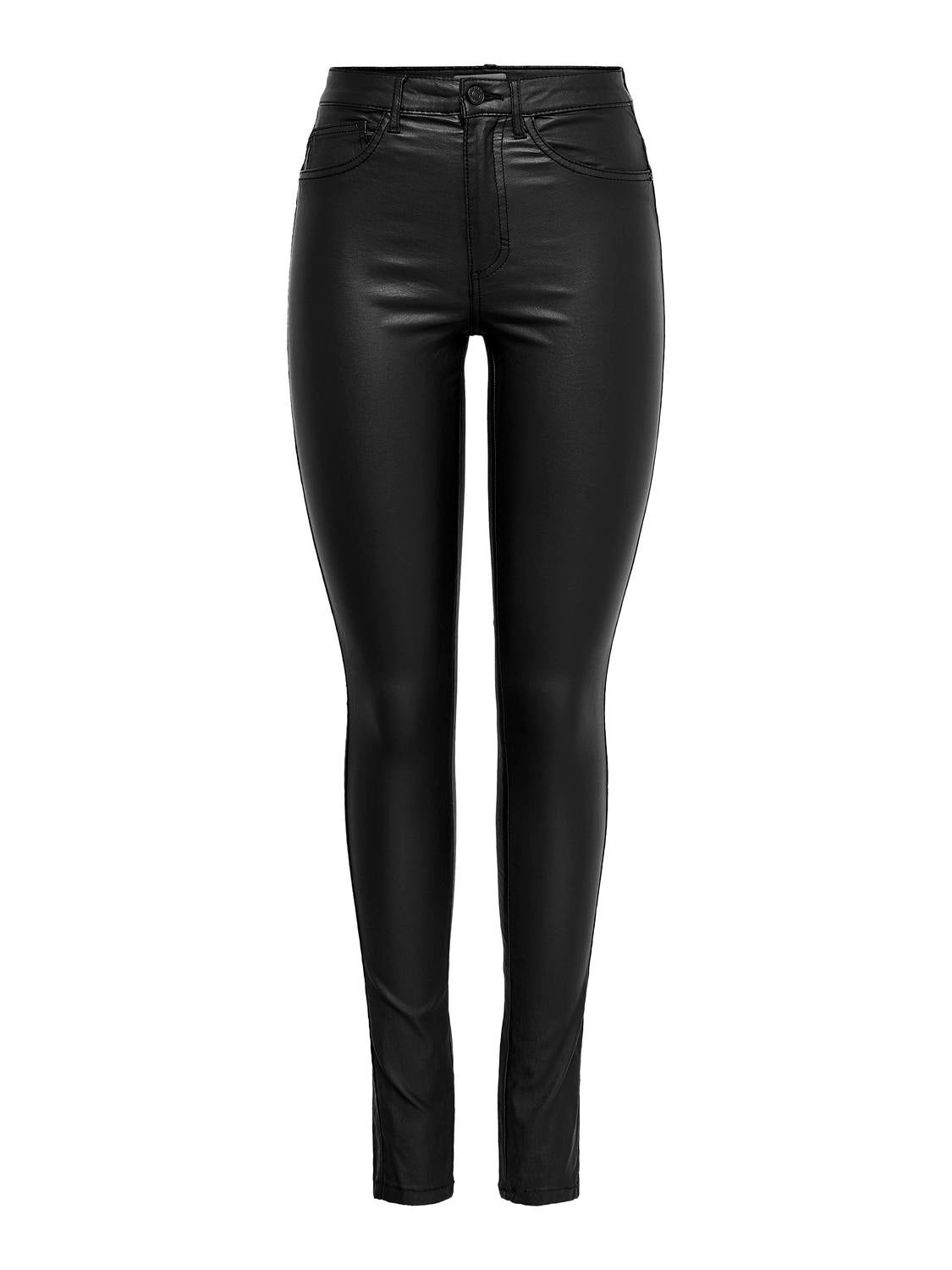 ONLROYAL Hohe Taille Skinny Fit Hose in Lederoptik Black
