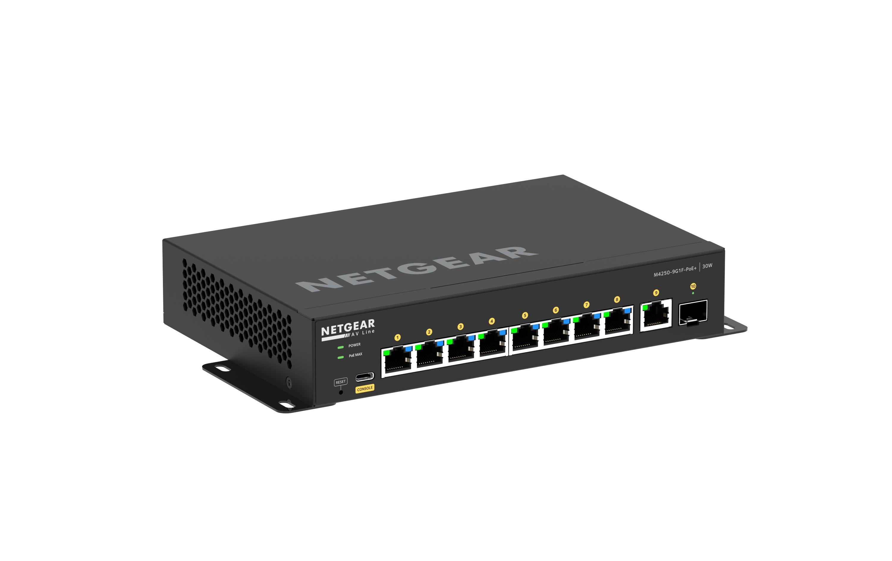 PoE+ Switch M4250-9G1F-PoE+ 10 Port<br>NETGEAR AV Line M4250-9G1F-PoE+ Fully Managed Desktop Switch (GSM4210PD)