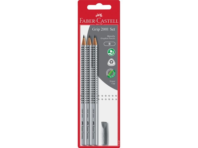 Faber-Castell Bleistift Grip 2001 Set B, 3 Stück Ergonomischer Bleistift für den täglichen Gebrauch