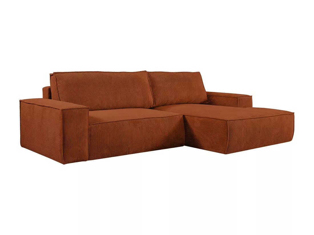 Canapé d'angle droit convertible en velours côtelé terracotta AMELIA