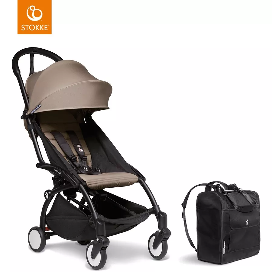 BABYZEN Kinderwagen YOYO2 6+ Black mit Textilset Taupe und Backpack YOYO Black
