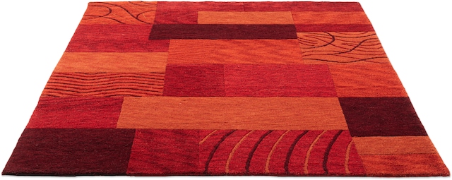 THEKO Wollteppich »Royal Domas 4028« rechteckig 14 mm Höhe Kurzflor, reine Wolle, handgetuftet, modernes Patchwork Design