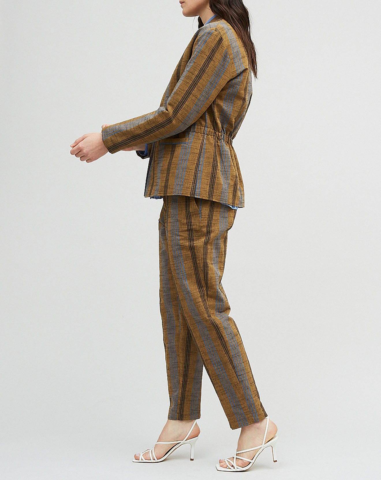 Chloé Stora Veste en Coton & Lin Uma à rayures ocre foncé