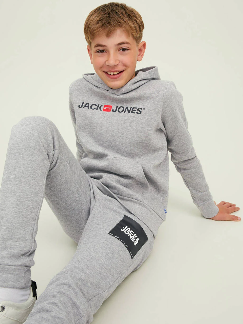 JACK & JONES hoodie JJECORP met logo grijs melange