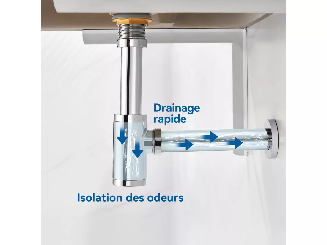 Siphon de Lavabo Inoxydable,Auralum max Universel Siphon Design 1 1/4,Piège à Déchets avec Extra Long Tube d'extension,Anti Odeur Anti-fuite,Chromé