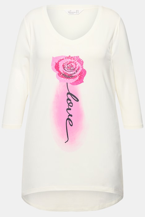 T-Shirt, A-Linie, Rosen-Motiv, 3/4-Ärmel