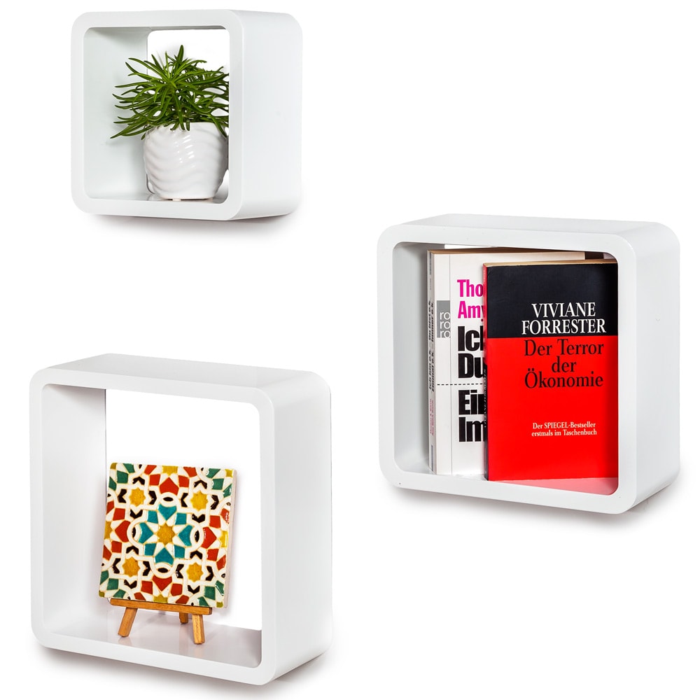 tectake® 3er Set Wandregal, Retro-Stil, mit abgerundeten Ecken, vielseitig verwendbar