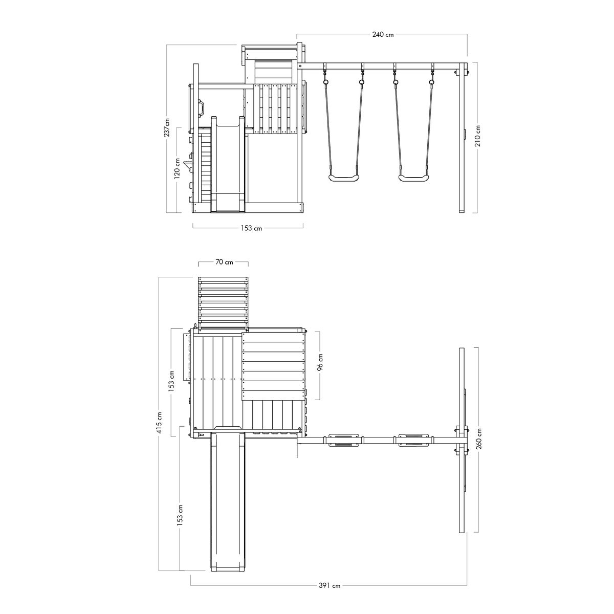 WICKEY Smart Cabin speeltoren klimtoestel met schommel en glijbaan, paalwoning met zandbak, klimwand en speeltoebehoren - blauw