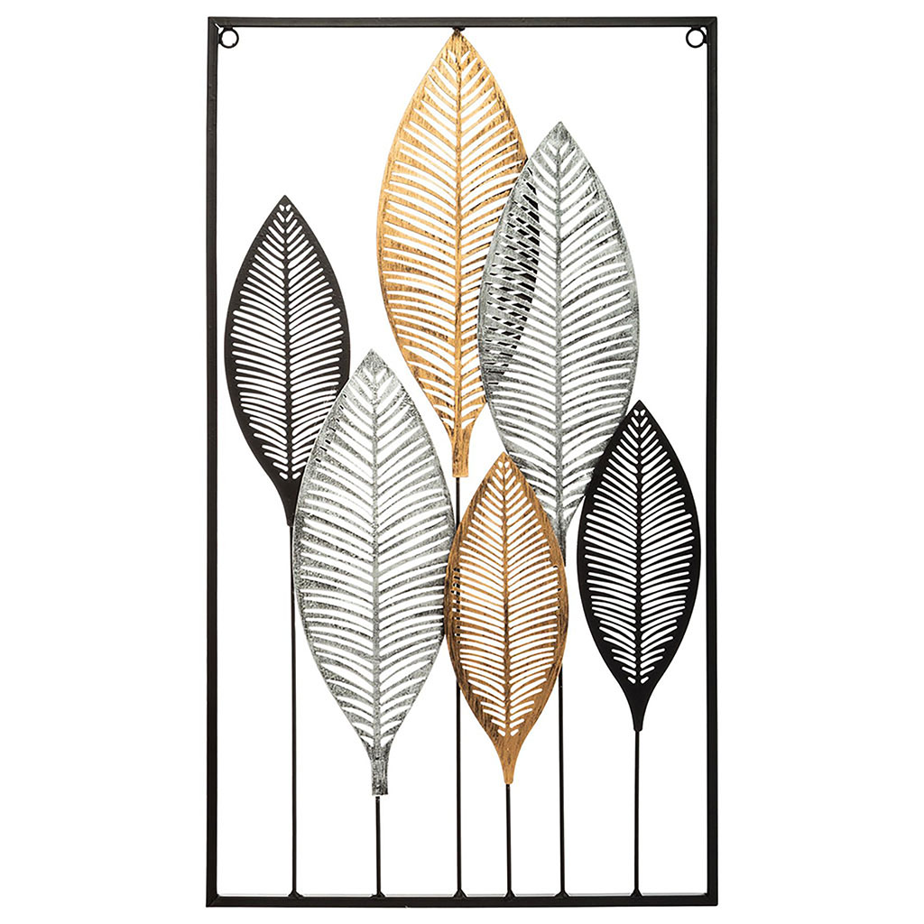 Décoration murale feuilles en métal 37x65cm