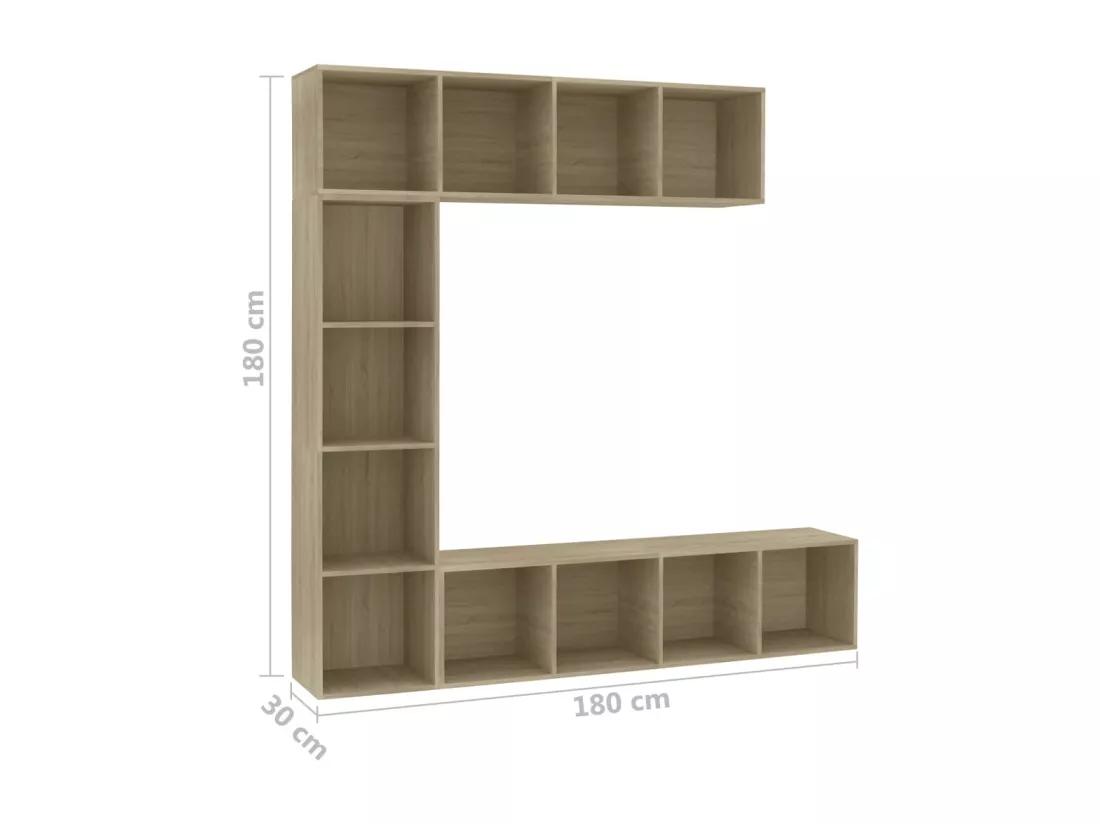 Jeu de bibliothèque/meuble TV 3 pièces Chêne sonoma 180x30x180 cm