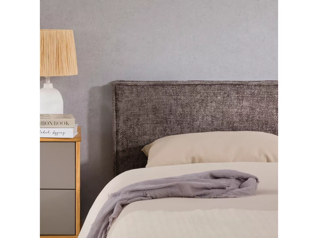 Tête de lit MIRENN 140 rembourrée, En tissu polyester pour lit 140 cm, Sur pieds en plastique, Gris