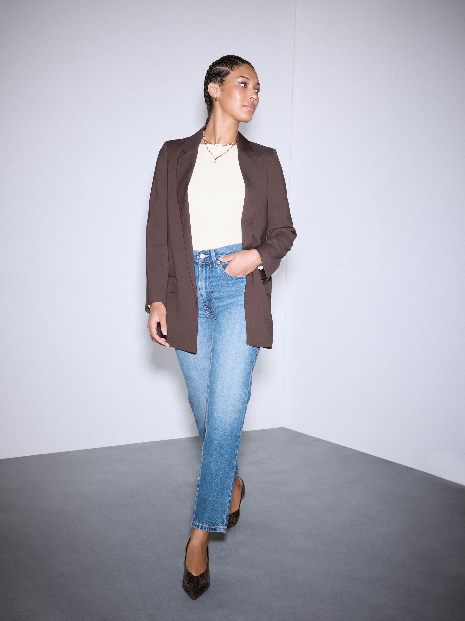 Chocoladebruin - Relaxte blazer van keperstof melange