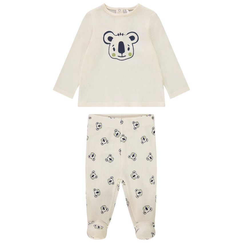 Pyjama 2 pièces effet nid d'abeille Koala pour bébé garçon - Ecru