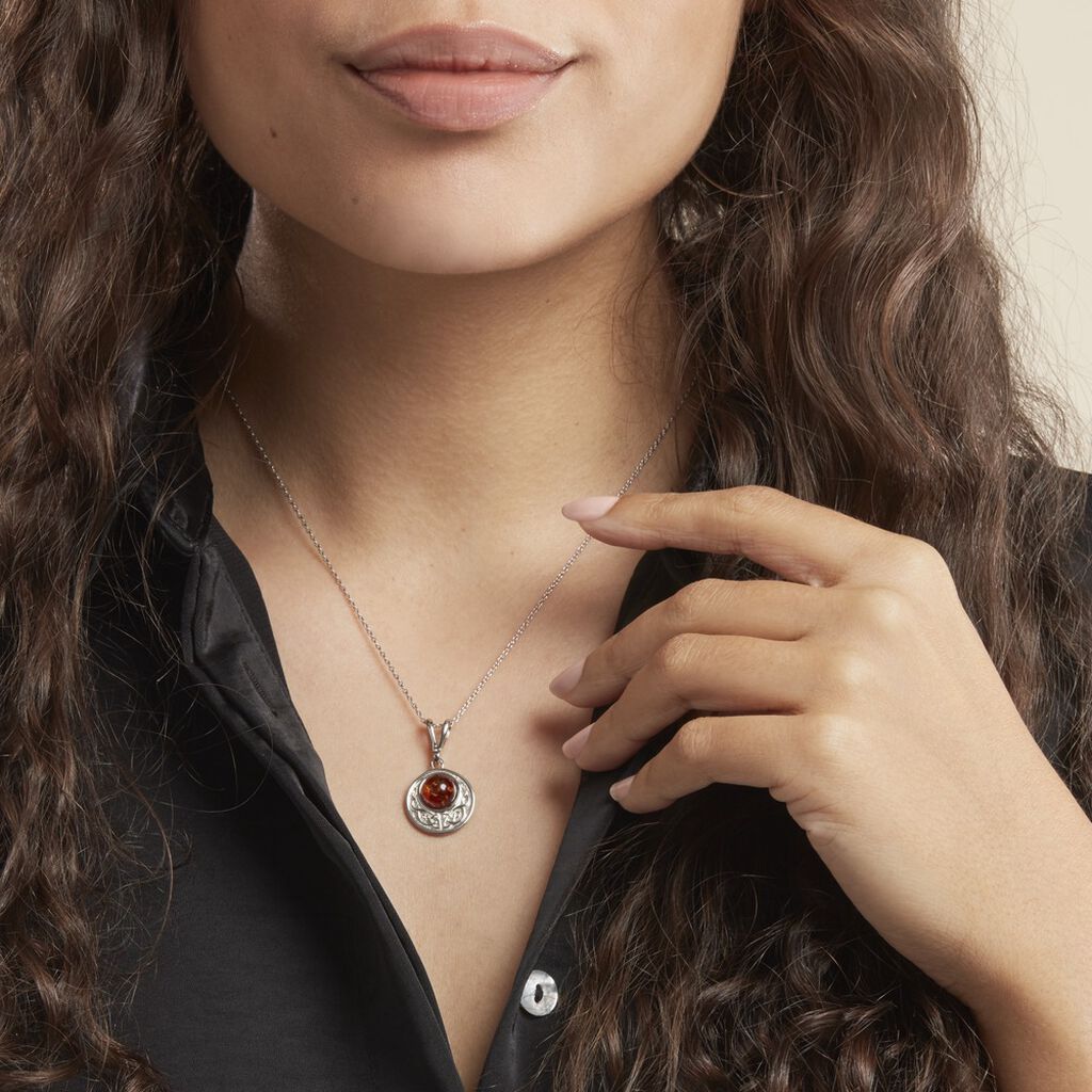 Collier Argent Blanc Mystica Ambre