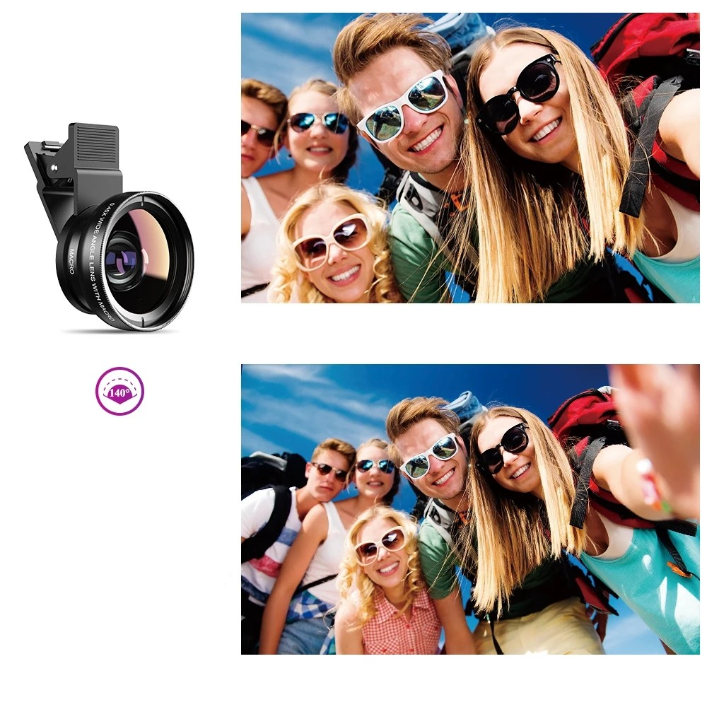 2in1 Kamera Teleobjektiv mit Clip (140° Weitwinkel / 12.5x Makro)   Aufbewahrungstasche - Schwarz