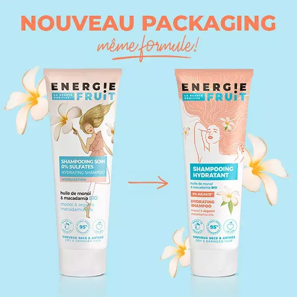 Shampoo Energie Fruit para Cabelos Secos e Danificados com Monoi e Óleo de Macadâmia Orgânico 250ml
