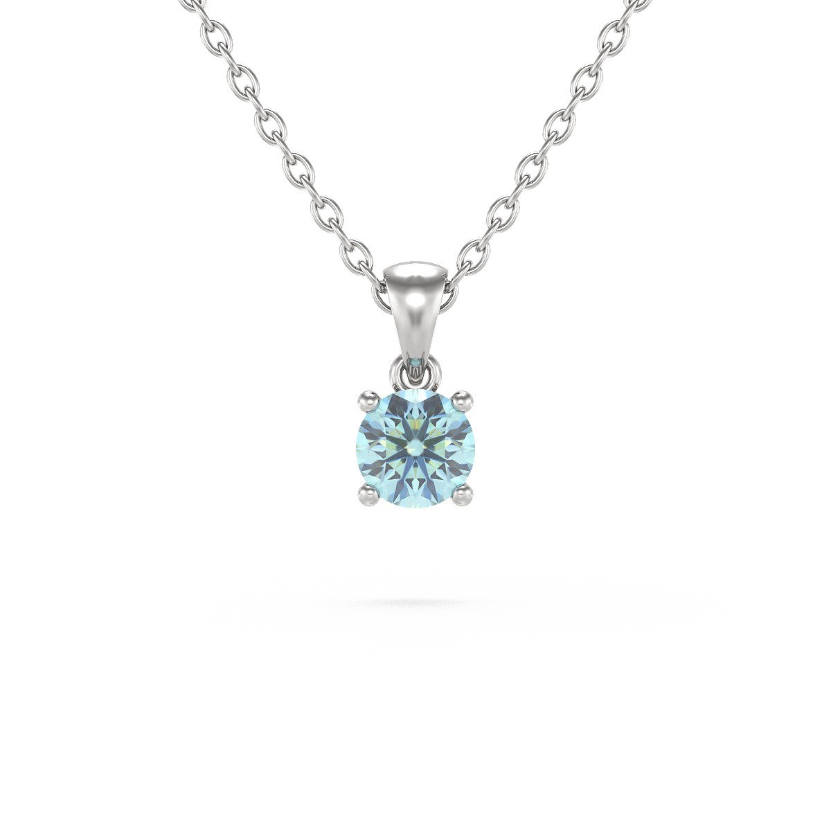 Collier Pendentif ADEN Or 585 Blanc Aigue-Marine Chaine Or 585 incluse 0.23grs