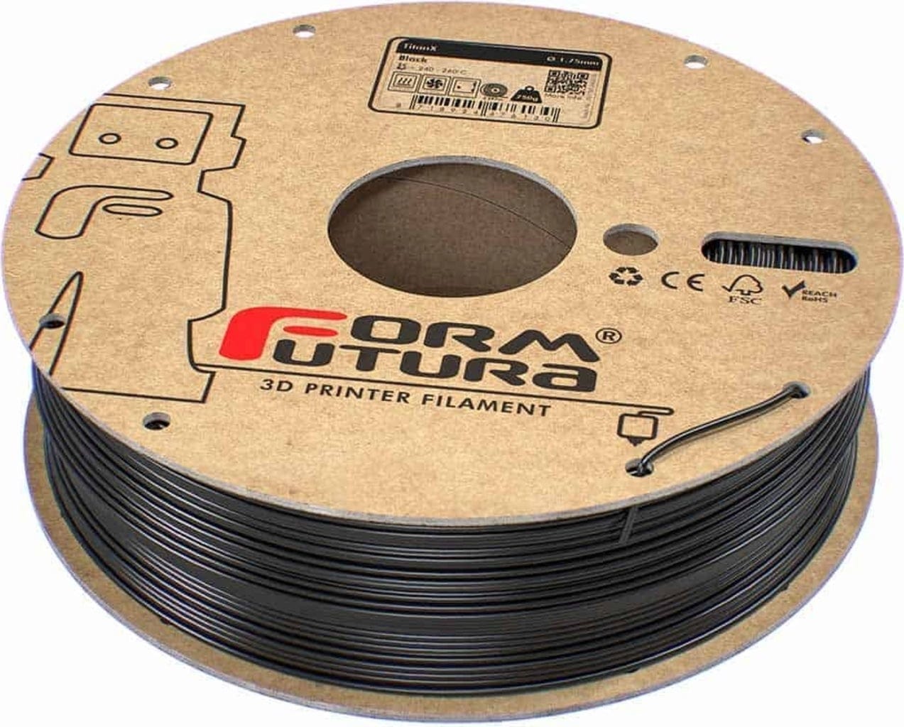 FormFutura  TitanX™ Black, 1,75 mm / 750 g    Modifiziertes ABS für High-Performance Anwendungen in Schwarz