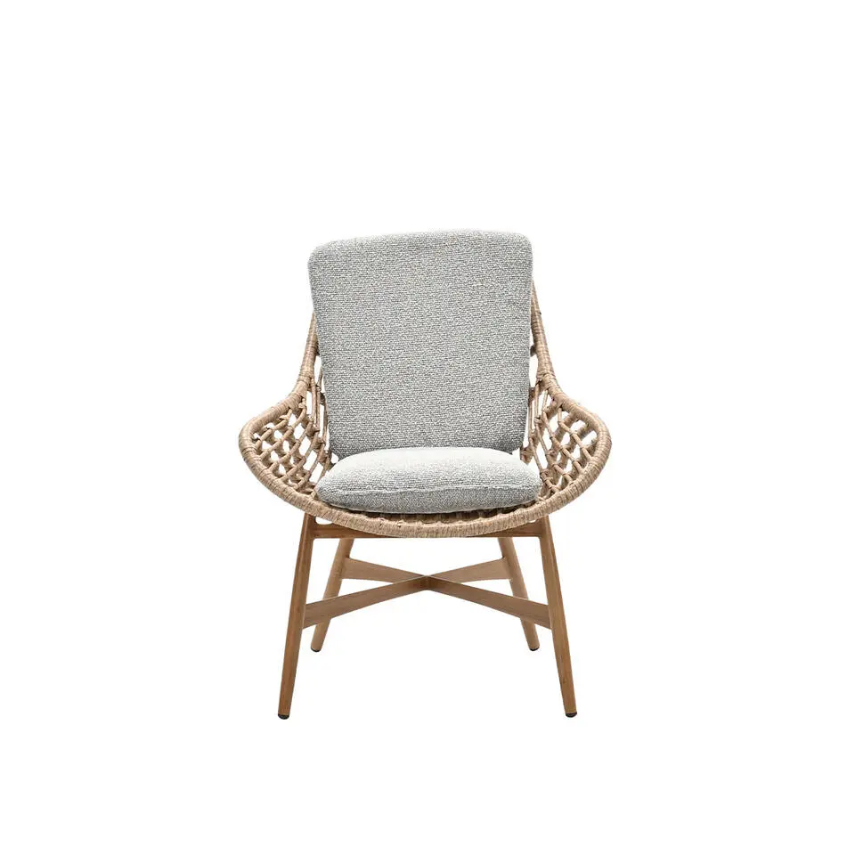 Castello lounge fauteuil - light teak look - natural rotan-merino sand