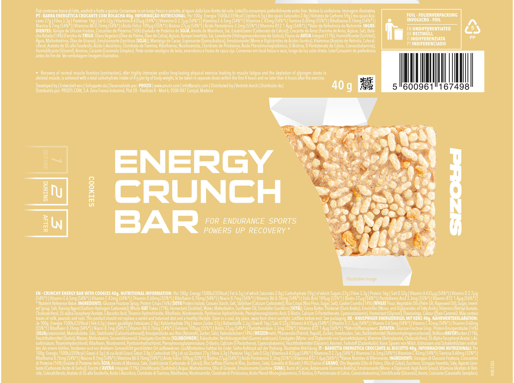 BARRA ENERGY CRUNCH PROZIS BOLACHA 40G
