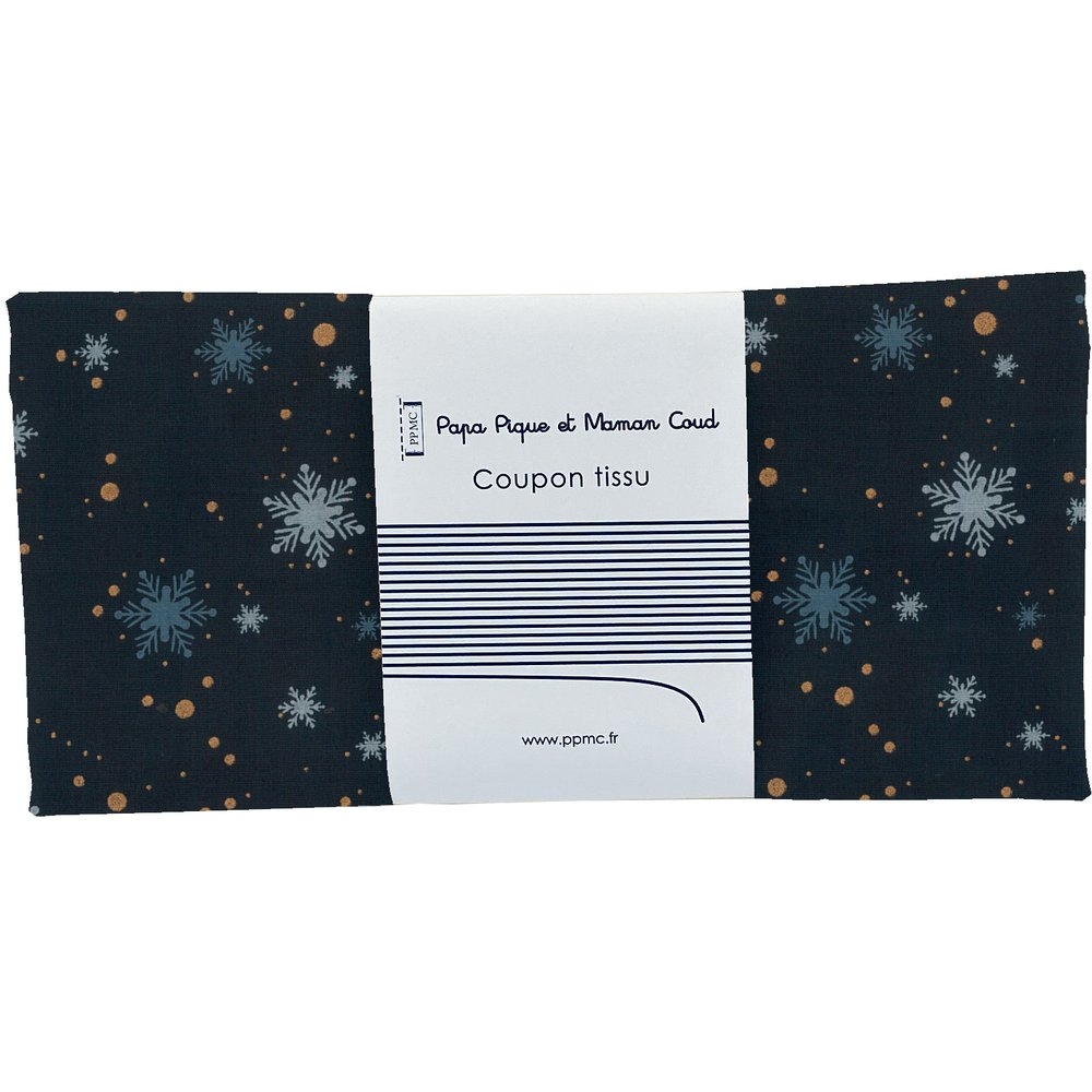 Coupon Tissu 50 Cm Flocons Marine Pois Cuivrés Ex1103