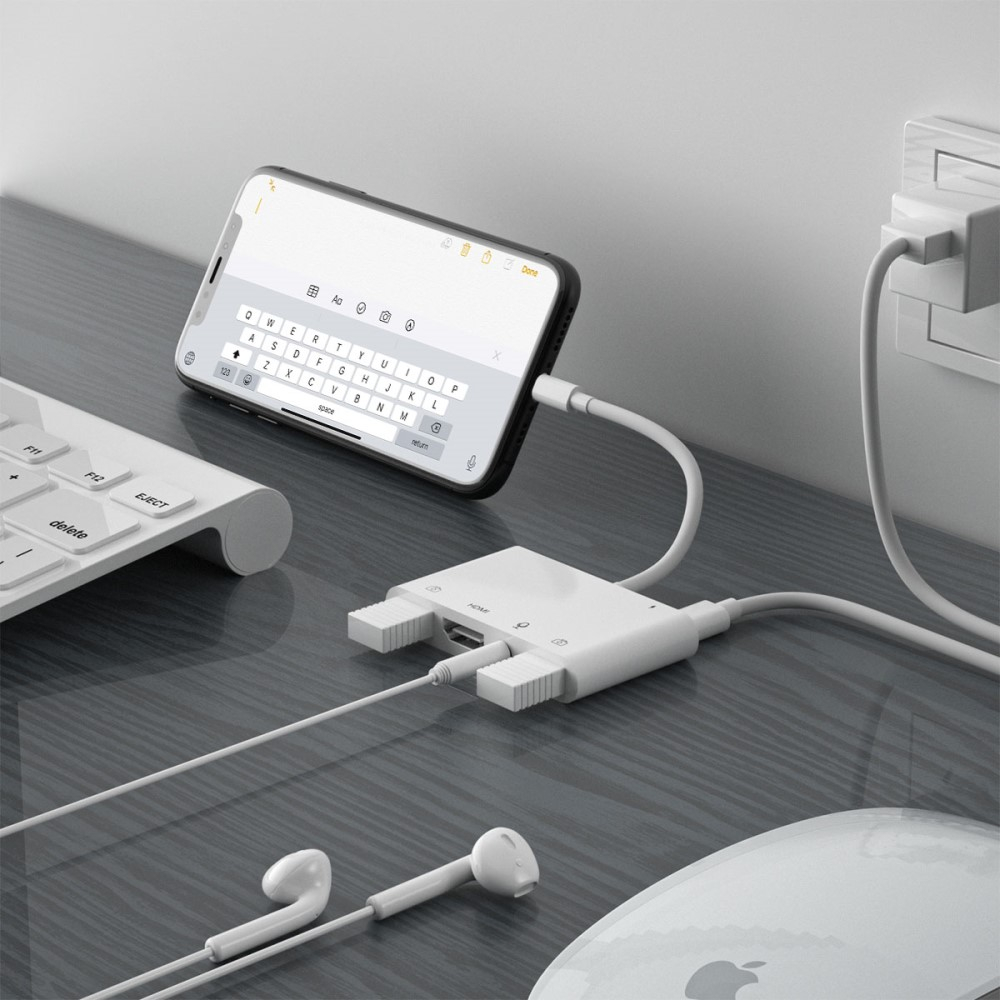 Lightning auf HDMI Digital AV / Dual USB A / 3.5mm Klinke Adapter für Apple iPhone / iPad - Weiss